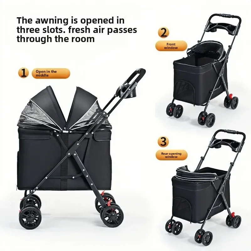 Cochecitos para mascotas medianos y grandes, cochecitos de peluche para perros y gatos, carrito pequeño para mascotas, suministros ligeros y plegables para gatos - imagen 2