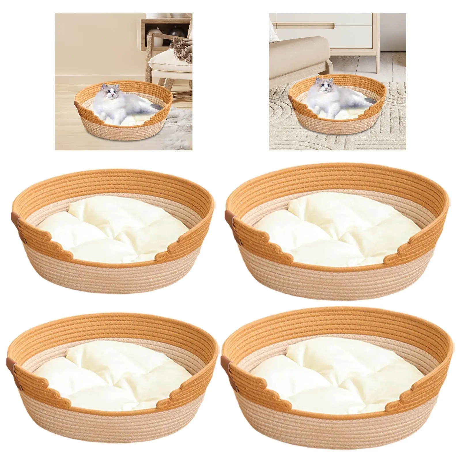 Cat Bed Basket Kitten Bed with Cushion, Breathable, All Four Seasons Lounge Bed, Cat House for Indoor Dogs