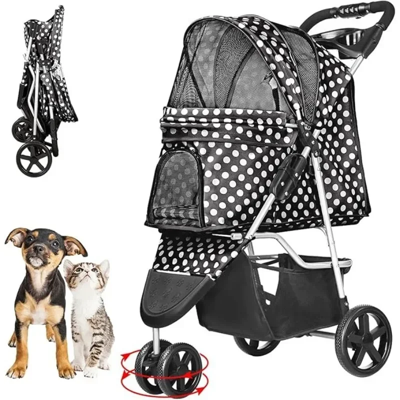 Cochecito para perros pequeños, cochecito ligero portátil para mascotas para gatos, cochecito plegable para cachorros con cesta de almacenamiento y portavasos