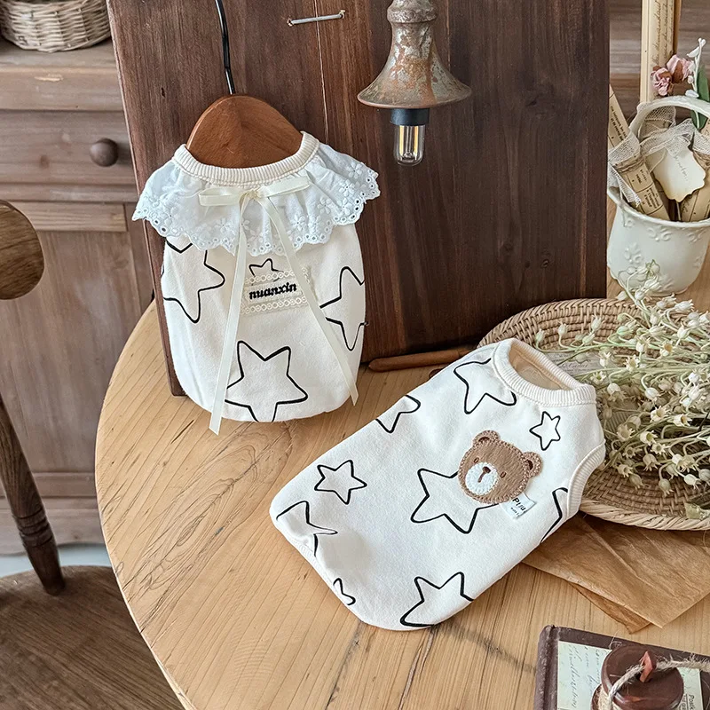 Camiseta de algodón para cachorros y mascotas, ropa elástica antiderramamiento con estampado de estrellas para perros gordos, ropa para perros Schnauzer, ropa de verano y otoño