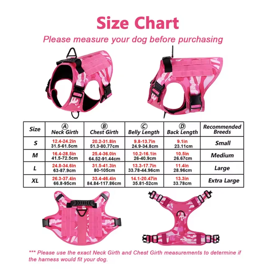 Arnés táctico rosa camuflado para perros – sin tirones y ajustable - imagen 3