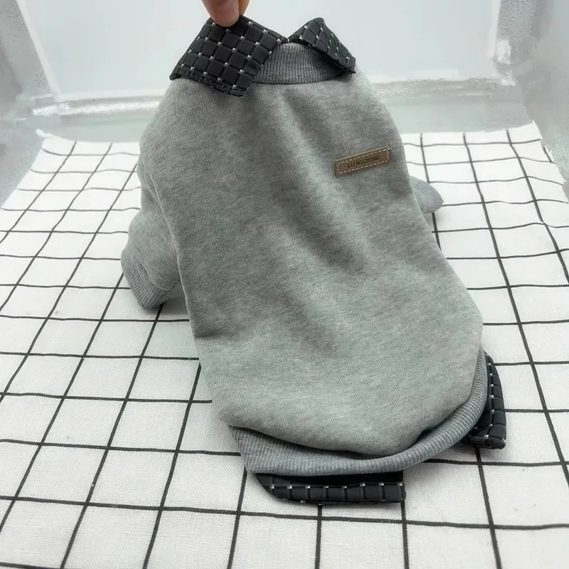 Ropa para perros, camisa cálida de invierno con cuello, chaqueta con capucha de retazos para perros pequeños, abrigo con capucha de oso, camisa a cuadros para mascotas, ropa para cachorros - imagen 3