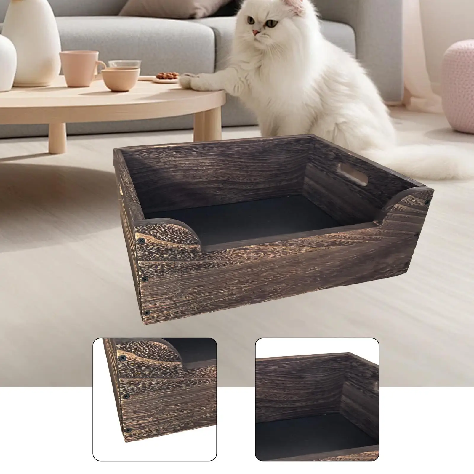 Inodoro de arena para gatos de madera resistente para gatos pequeños y grandes, sartén semicerrada para esquina, dormitorio, balcón, apartamento - imagen 2