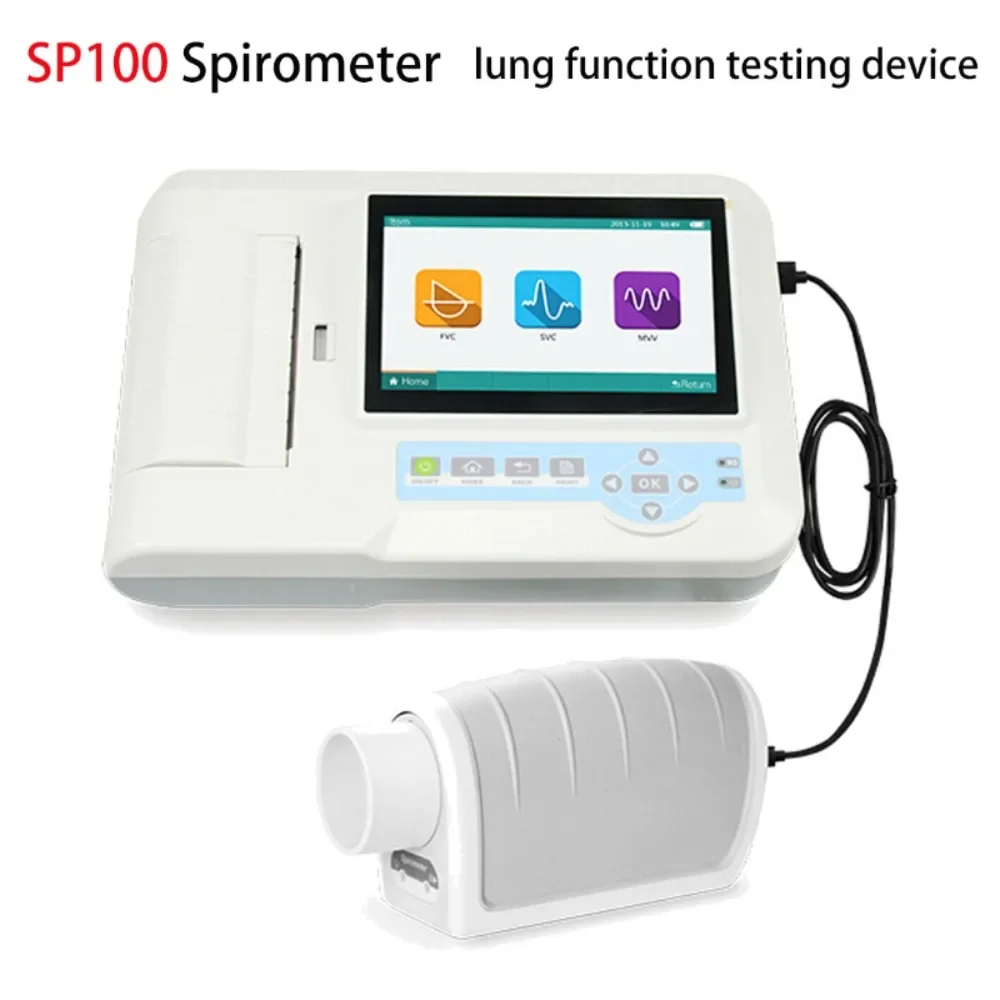 Espirómetro digital Pantalla táctil de 7 "FVC VC SVC MVV Función pulmonar Dispositivo de diagnóstico de respiración pulmonar y boquillas