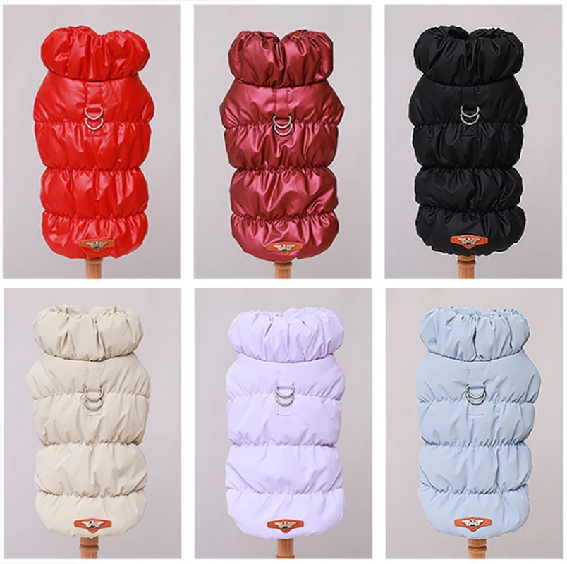 Chaqueta de invierno con anillo en D para perros y gatos pequeños, chaquetas de plumón para Mascotas, ropa cálida para gatitos, nuevo diseño de colores