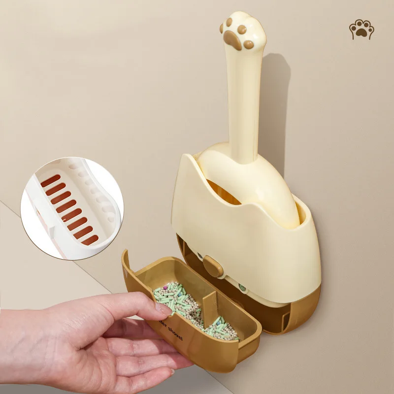 Pala de arena para gatos 2 en 1 con Base, pala de limpieza para gatos montada en la pared, limpiador de arena para gatitos de malla duradera, Herramientas de limpieza para mascotas - imagen 3