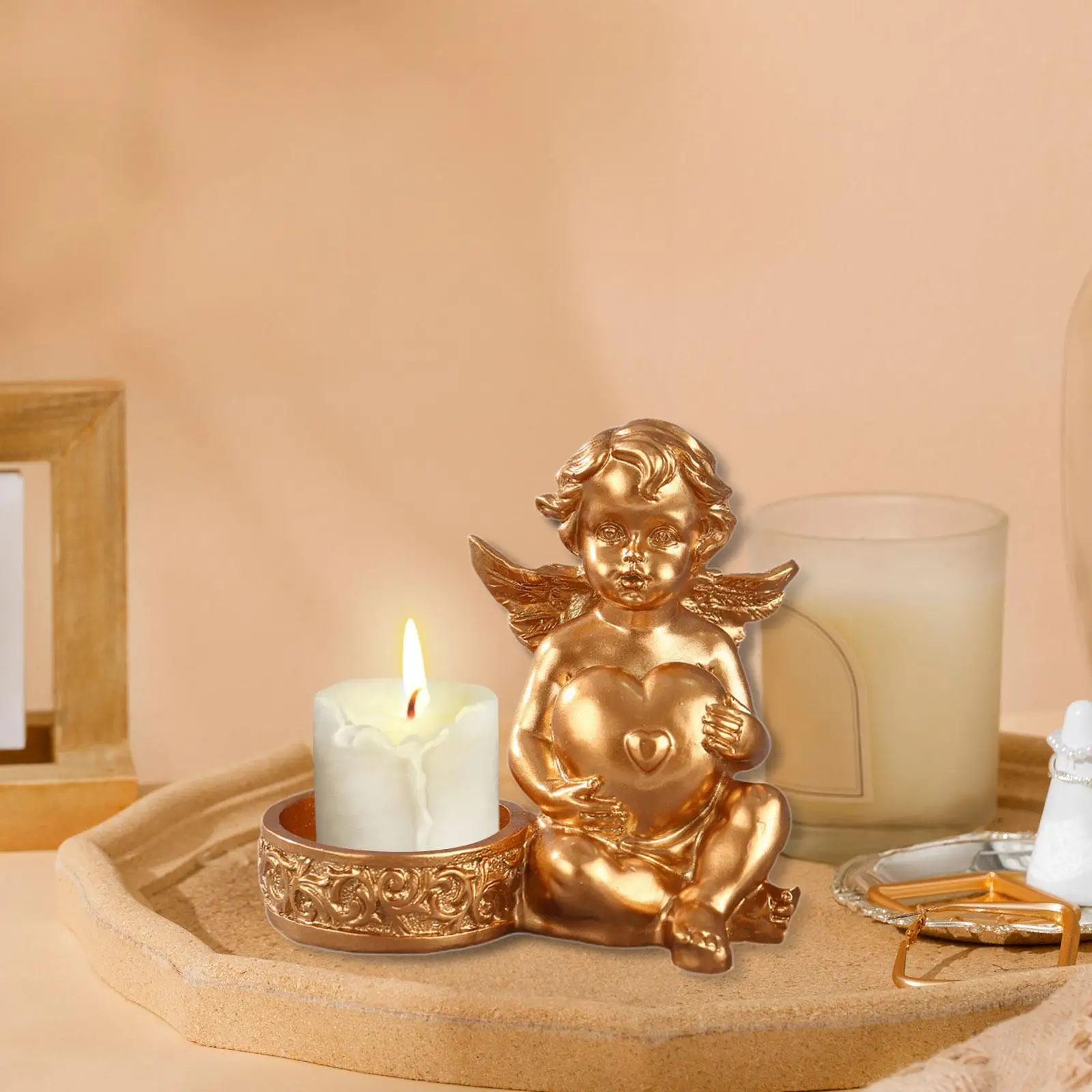 Angel Figurine Candle Holder Candle Stand Multipurpose for Kitchen, Farmhouse Decor Lightweight Handmade Desktop Decoration