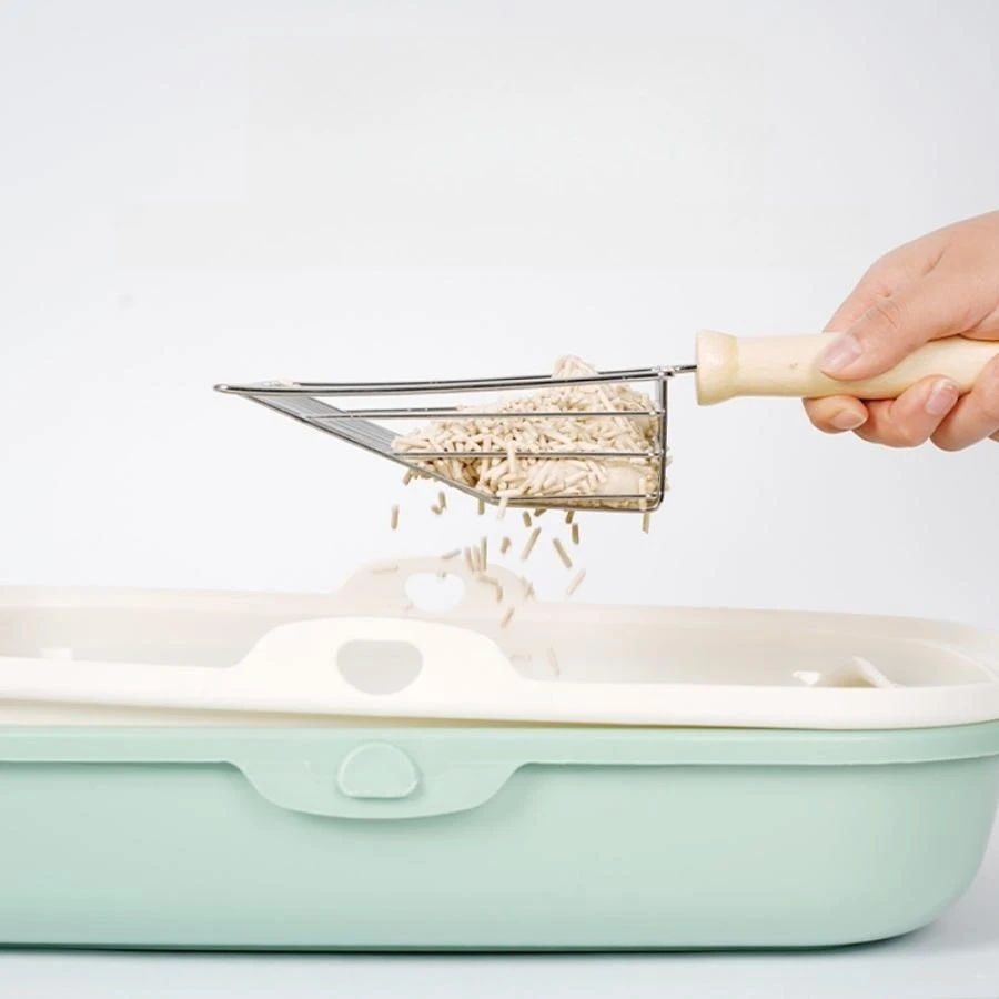 Pala para excrementos de gato, mango de madera de acero inoxidable de calidad, no fácil de oxidar, duradera y lavable - imagen 3