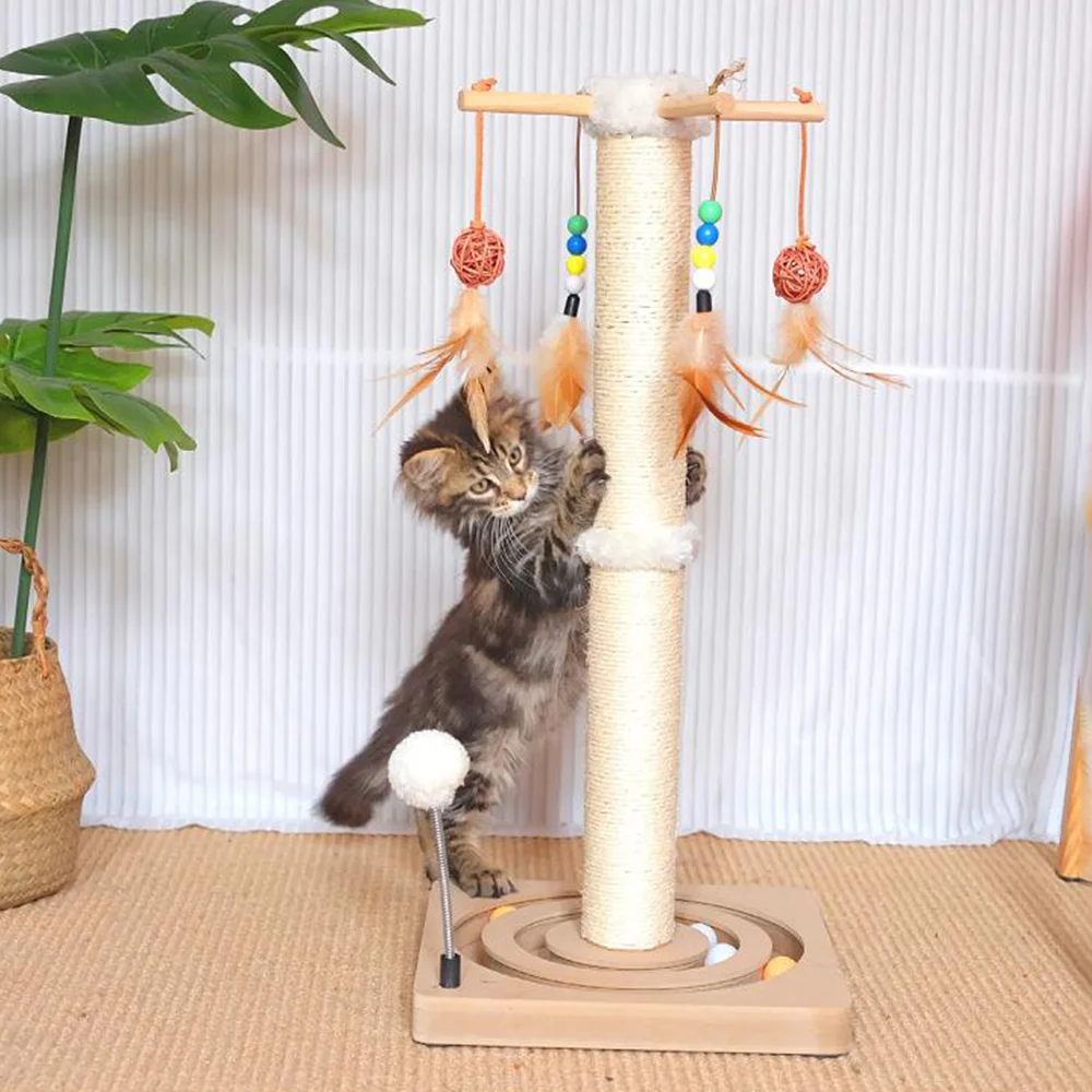 Poste rascador para gatos Postes rascadores de sisal premium con juguetes interactivos de seguimiento Rascador vertical para gatos y gatitos de interior