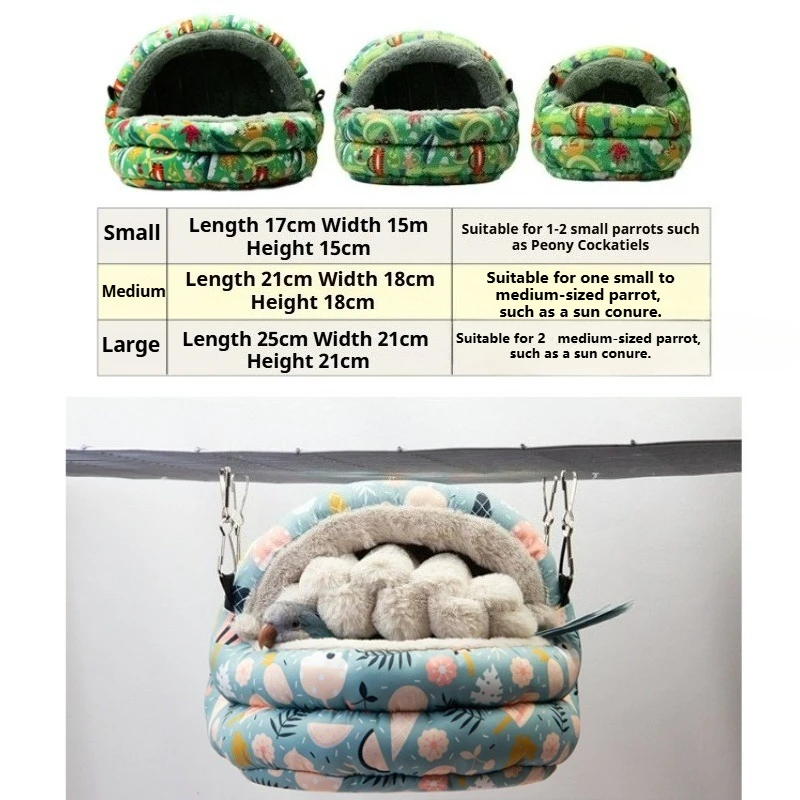 Cama gruesa de loro y cacatúa, casa cálida, nido de pájaro, hamaca colgante de invierno, cama para dormir de pájaros, cama oculta para periquito Quaker - imagen 2