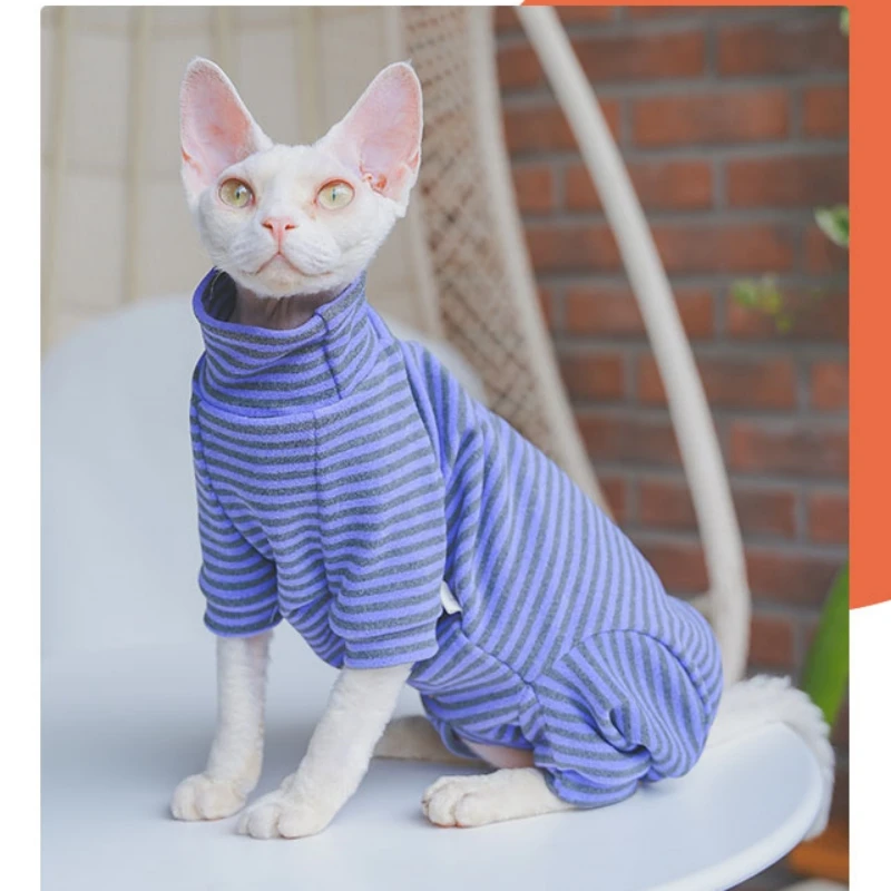 Sphnyx-ropa para gatos, camiseta interior a rayas de manga larga para mascotas, de algodón suave para gatitos abrigo, mono de 4 Patas para cachorros, para cachorros, Rex - imagen 3