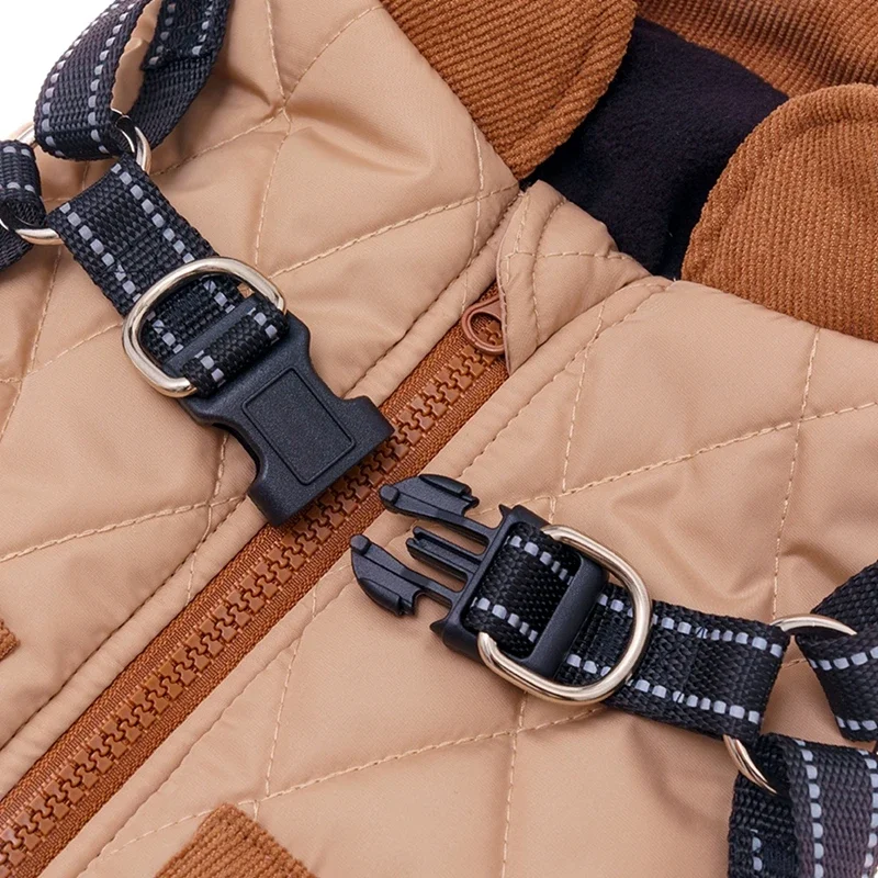 Chaqueta cálida impermeable para perros con arnés, ropa de invierno para perros, abrigo de Bulldog Francés, disfraz para mascotas Chihuahua para perros pequeños y medianos - imagen 4