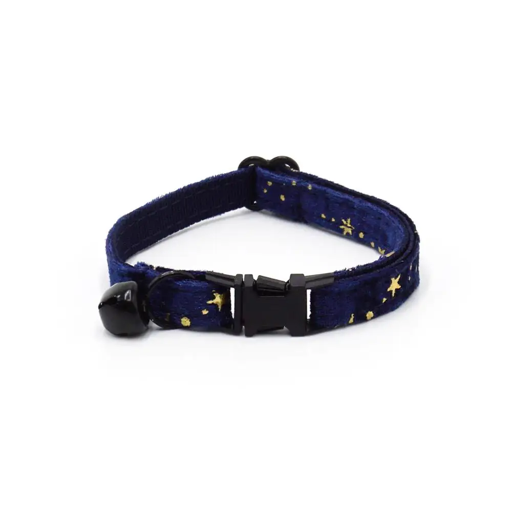 Collar de gato personalizado con campana, placa de identificación personalizada, hebilla de metal de identificación, collares de gato de terciopelo de estrella azul ajustables con campana - imagen 3
