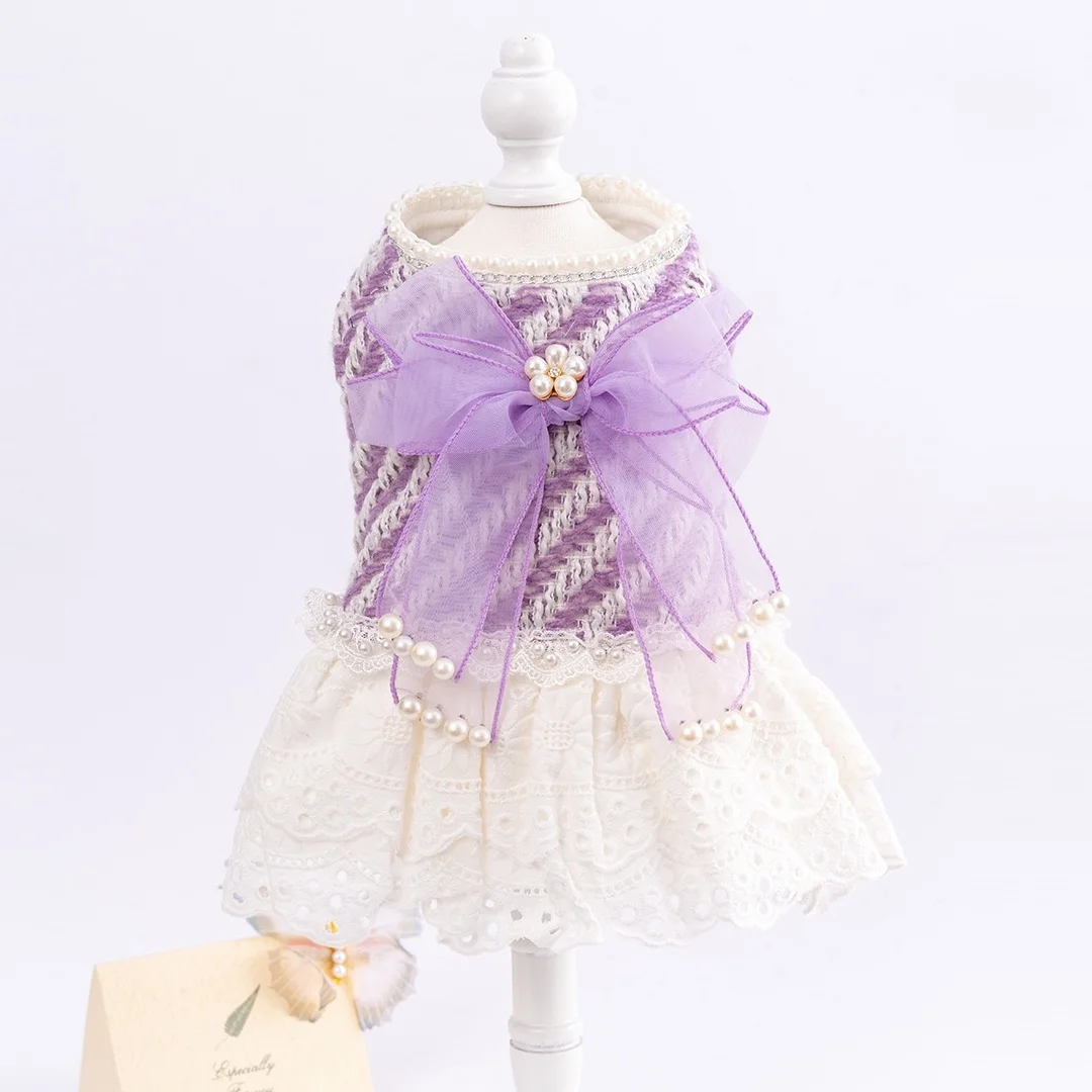 Vestidos lolita de Tweed para perros pequeños, vestido de princesa para perros, vestido de boda para mascotas, ropa Formal para fiesta de cumpleaños, vestido de tul para perros