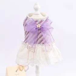 Vestidos lolita de Tweed para perros pequeños, vestido de princesa para perros, vestido de boda para mascotas, ropa Formal para fiesta de cumpleaños, vestido de tul para perros