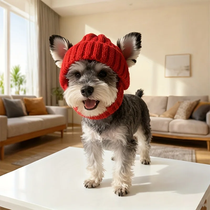 Calentador de orejas y cubierta para la cabeza para mascotas con clima frío a prueba de viento • Gorro de punto elástico suave para perros y gatos • Protector de orejas medianos para mascotas de otoño e invierno - imagen 2