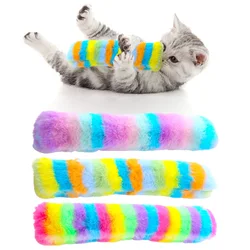 Almohada de juguete larga de felpa de arcoíris para gatos, con hierba gatera y papel arrugado, juguete interactivo de juego automático para aliviar el aburrimiento del gatito