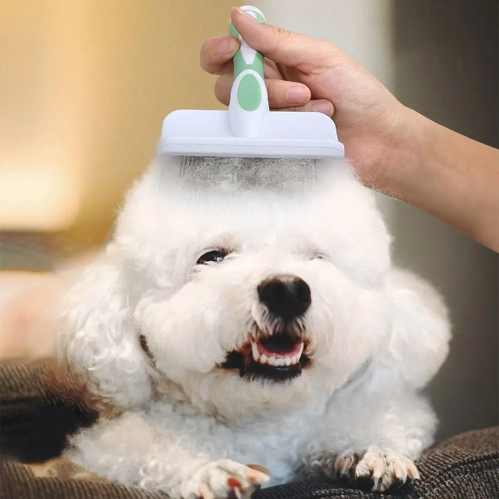 Cepillo para deshedding de mascotas para cabello largo: peine rebanador de acero inoxidable con puntas de masaje, antiestático y eliminador de nudos