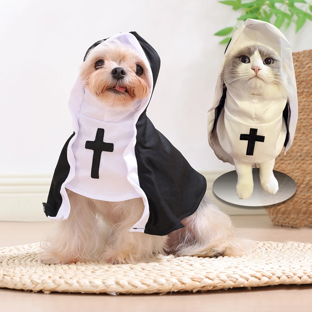 Divertido disfraz de monja para perros y gatos, ropa con bonito vestido cruzado para cachorros, traje de Cosplay para Halloween, Navidad, trajes para mascotas para perros pequeños y grandes - imagen 5