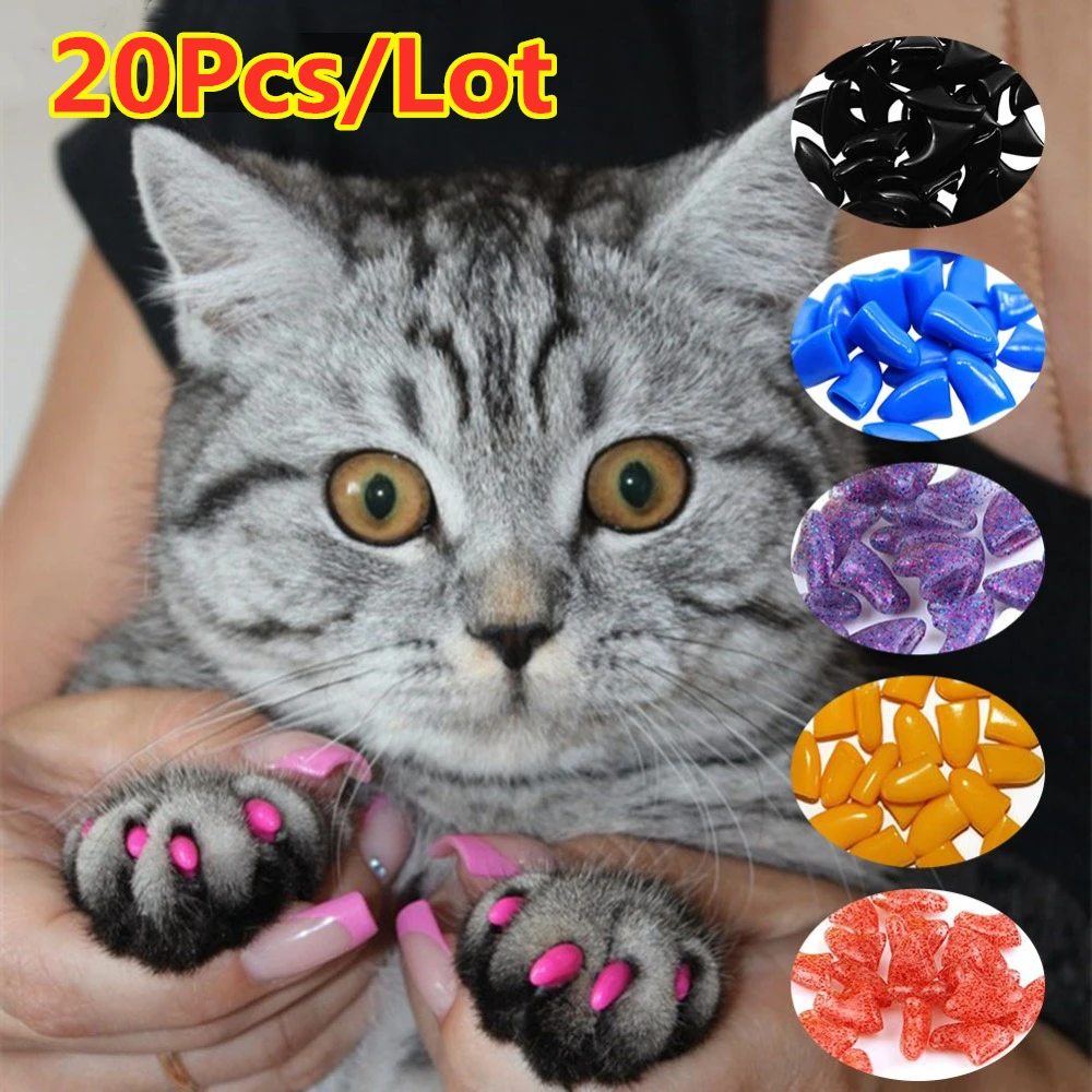 Tapas de uñas de gato coloridas de moda, patas suaves, garra de gato, pegamento adhesivo gratis, tamaño XS, S, M, LGift para mascotas, nuevo, 20 piezas por lote - imagen 2