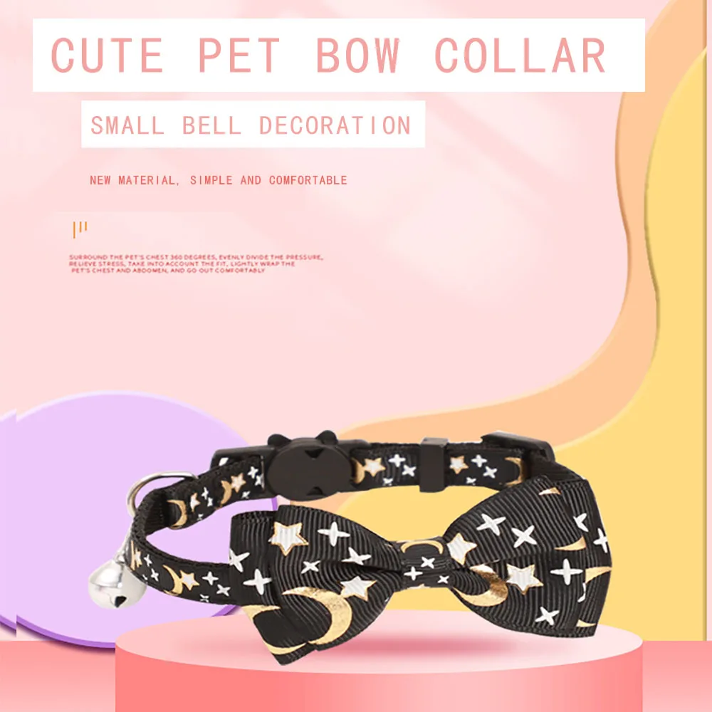 Collar de mascota con campana, cinta chapada en oro, lazo, estrella, Luna, gato, cachorro, nuevo - imagen 2