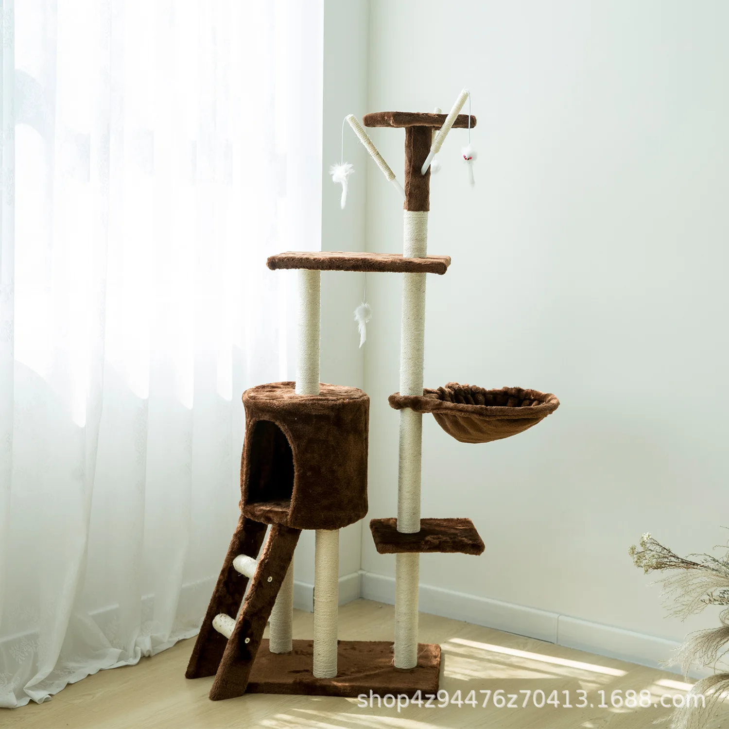 Árbol de juegos para gatos con nido, plataformas y sisal - imagen 3