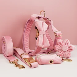 Collar y correa terciopelo rosa para perros – Placa nombre grabada
