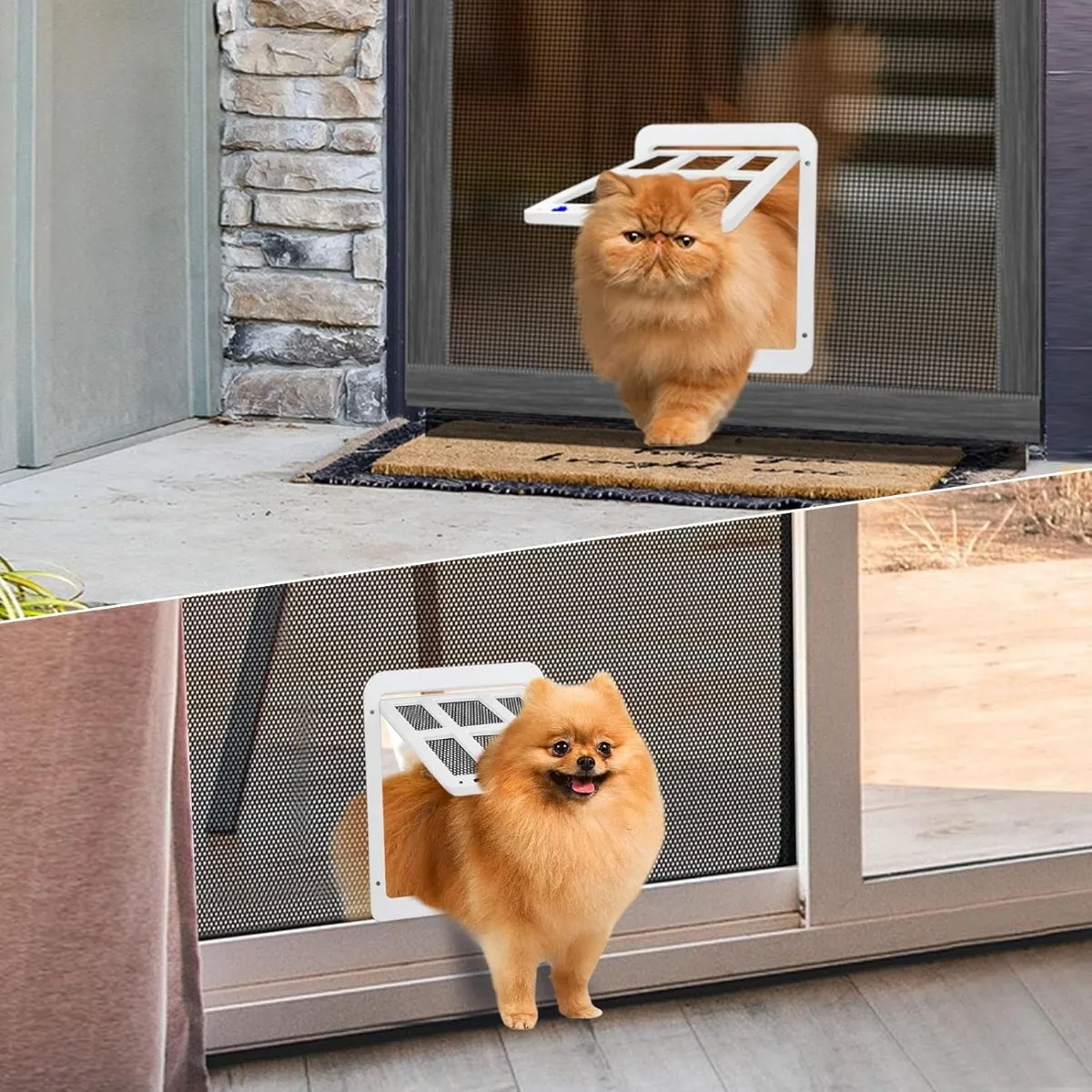 ATUBAN Puerta para gatos para puerta con pantalla, solapa magnética con cierre automático, puerta interior con pantalla para mascotas con cerradura de 10,3 x 8,3 pulgadas para puertas correderas - imagen 4