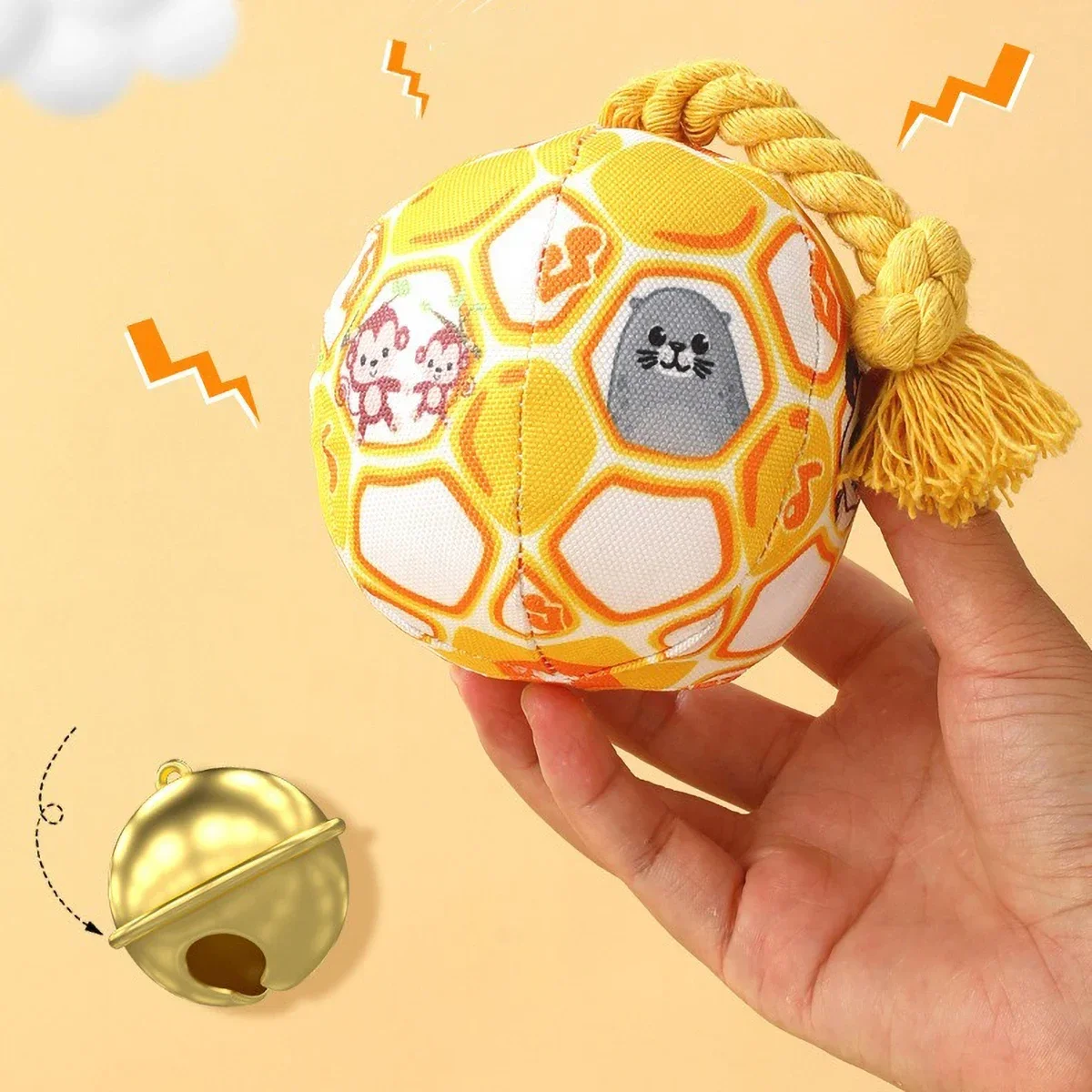 Pelota interactiva con campana para perros y gatos – Asa de cuerda - imagen 2