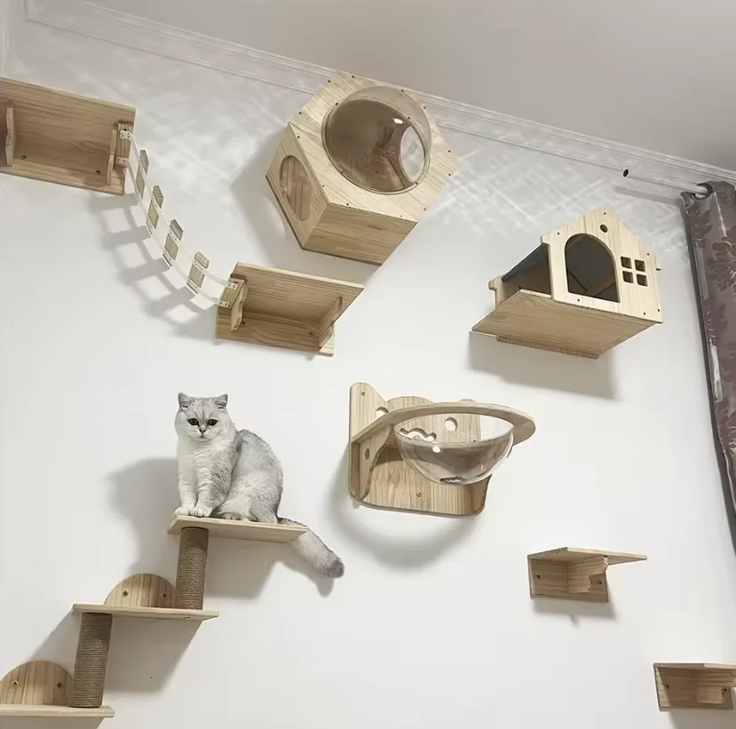 Estantes de escalada de madera para gatos, árbol para gatos montado en la pared, poste rascador de Sisal, hamaca con Pedal, parque infantil para gatos, accesorios para gatos - imagen 2