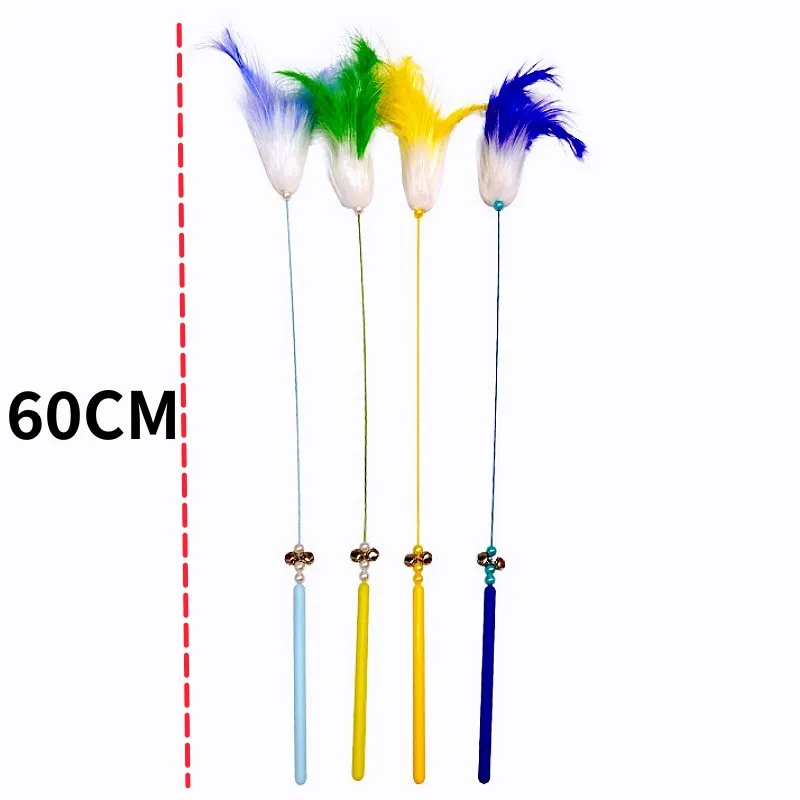 Juguete para gatos con plumas, palo de rompecabezas para gatos, juguetes coloridos para gatos, palo de plumas de lana con mango largo interactivo, juguetes para gatos, juguete para provocar con campana - imagen 3