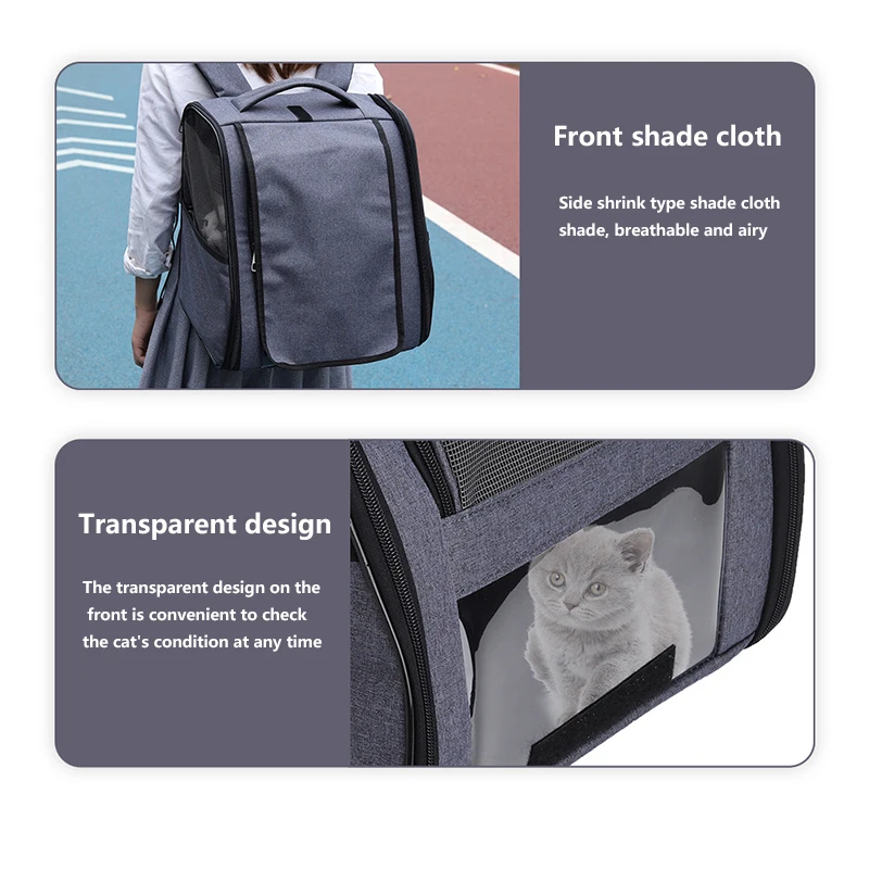 Mochila portátil para mascotas, Transportadores para gatos y perros pequeños, transpirable, plegable, de viaje, con bolsillos laterales - imagen 3