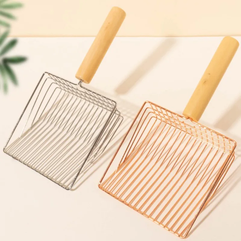 Pala de arena para gatos, pala de arena de Metal para limpieza de inodoro de gatos, palas de arena con mango de madera para gatos, palas de arena para gatos de acero inoxidable - imagen 2
