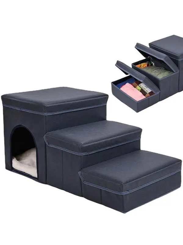 Escaleras antideslizantes para perros, escalones plegables de 3 escalones para perros, escalones portátiles para mascotas con caja de almacenamiento de juguetes para mascotas - imagen 5
