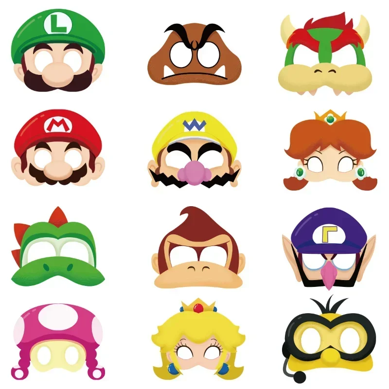 Juego de 12 Uds. De máscaras para fiesta de cumpleaños de Super Marios Bros, máscaras para disfraz de fiesta de Cosplay para niños, decoración de juguete, figura de Anime Luigi, regalos - imagen 3