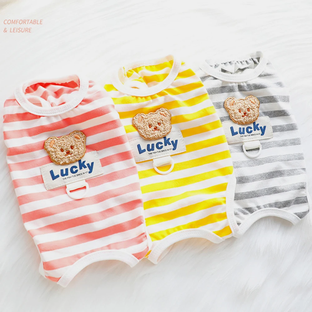 Pijamas acogedores a rayas para gatos Gotas, ropa de verano para perros y gatos con hebilla, jerséis para gatitos siameses Sphynx, mono para mascotas - imagen 4