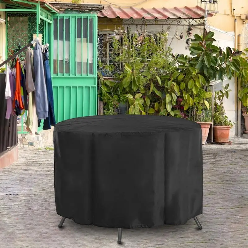 Fundas impermeables para muebles, cubiertas negras de 2 tamaños, cubierta para mesa redonda, lluvia, nieve, para silla, sofá, mesa, silla, a prueba de polvo - imagen 3