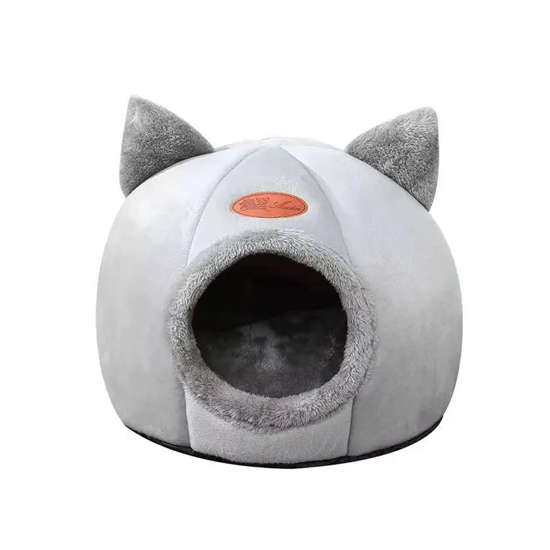 Casa para gatos cálida y bonita con forma de cabeza de gato, cueva para dormir segura, diseño semicerrado antideslizante, nido Universal para gatos para las cuatro estaciones - imagen 3