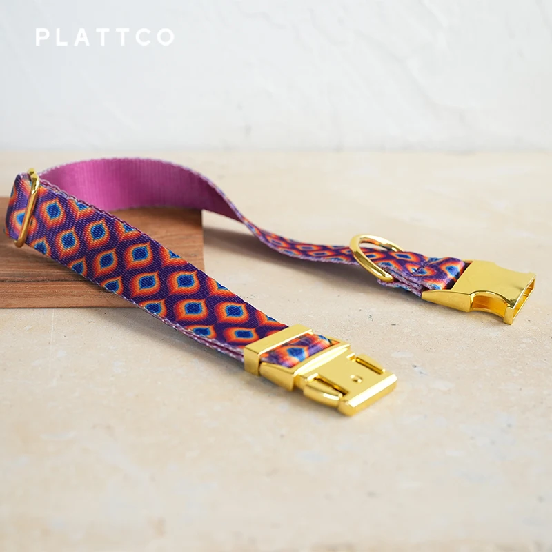 PLATTCO-collar de perro de diseño único con estampado de gemas de arcoíris, hebilla dorada de alta calidad, 5 tamaños, PDC362YG - imagen 3