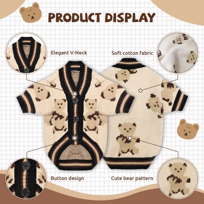 Cárdigan para mascotas, suéter para perros, abrigo de lujo para perros, ropa cálida para Chihuahua, chaquetas de invierno para perros Bichon, accesorios para perros, suéter de punto - imagen 5