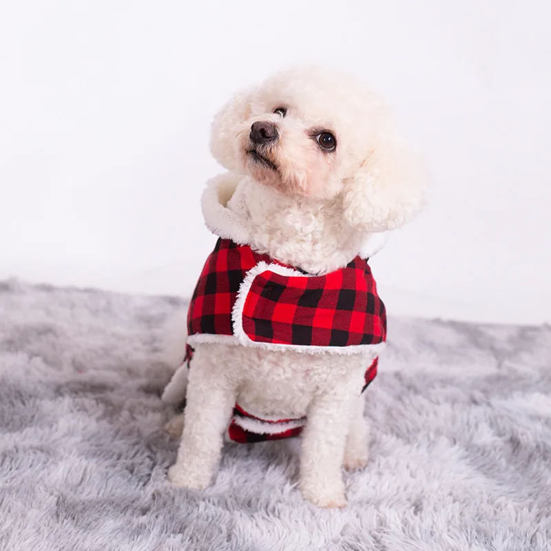 Nueva capa con capucha a cuadros para perros, ropa cálida de invierno, capa interior de lana de cordero, ropa para perros, productos para mascotas pequeñas y medianas - imagen 5