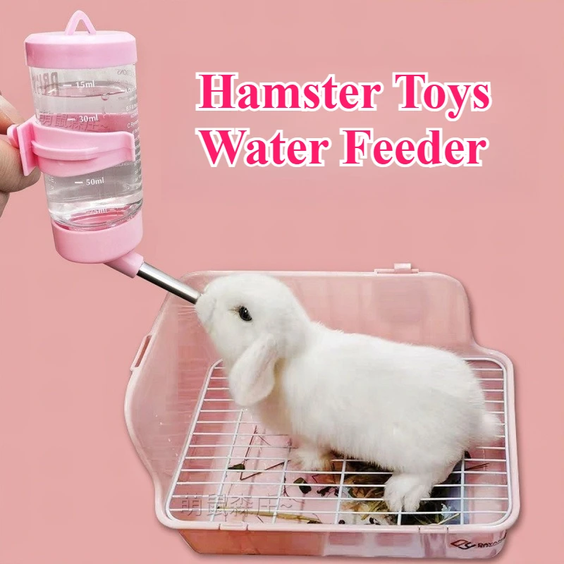 Dispensador automático de agua para mascotas con tazón de comida, botella alimentadora de agua para hámster 2 en 1 para jaula, botella para beber con contenedor de comida