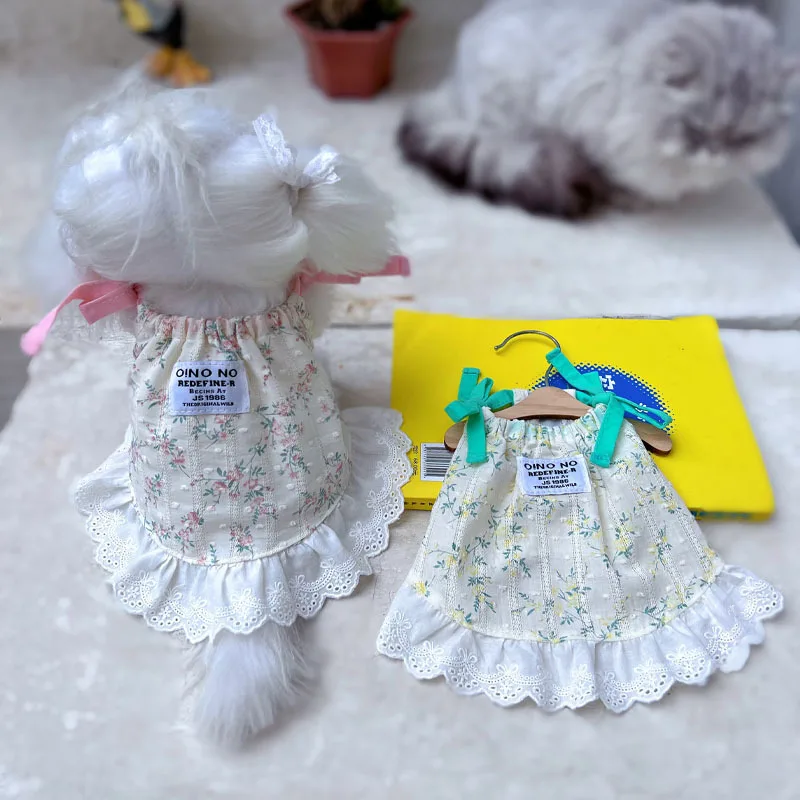 Vestido fresco para mascotas, camisola Floral bordada, chaleco con lazo para perro, Top para perro pequeño, vestidos para perros pequeños, ropa para cachorros