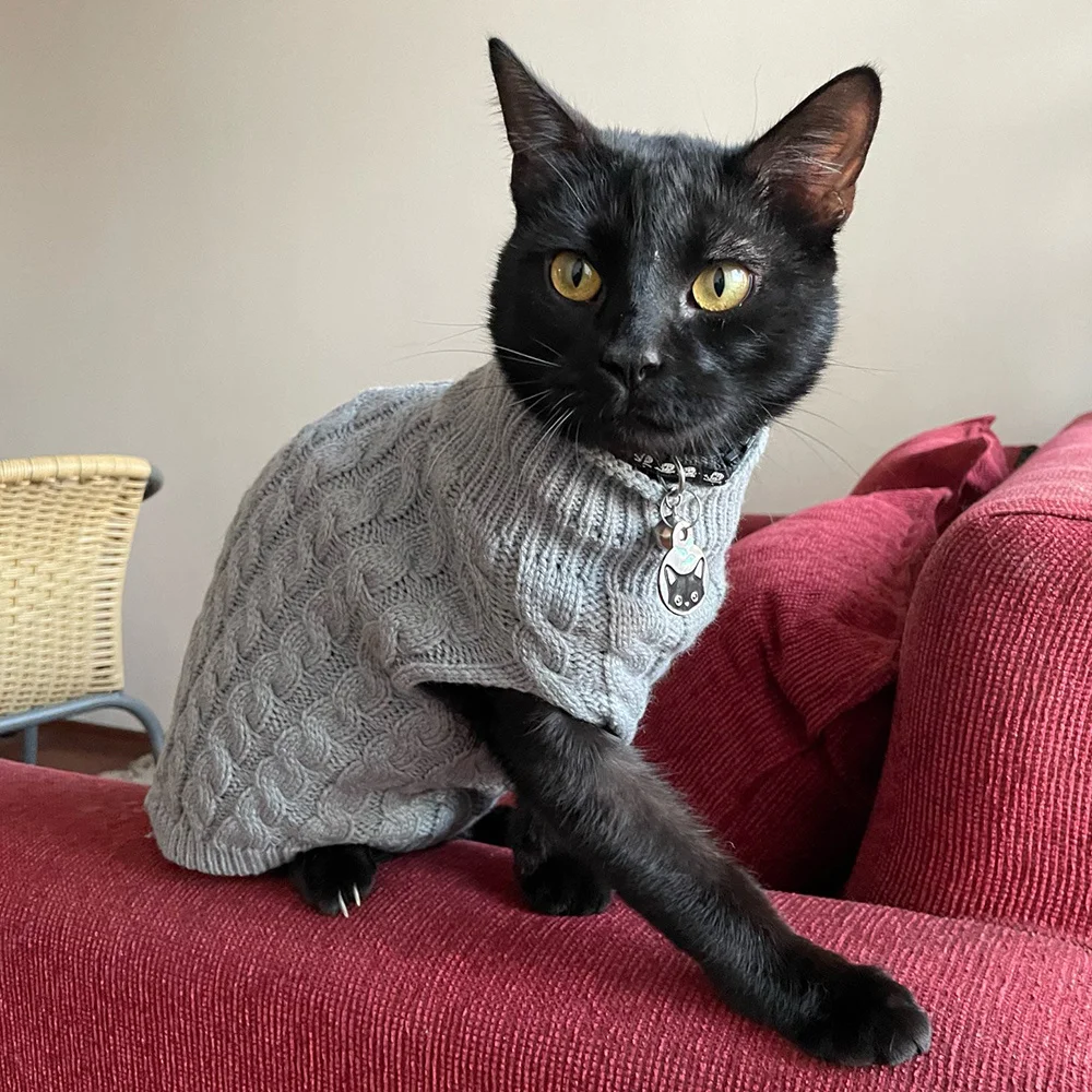 Suéter de punto cálido para gatos Sphynx, ropa de invierno para mascotas, ropa para gatos, jerséis para cachorros y gatitos Katten Kedi, ropa para gatos - imagen 3
