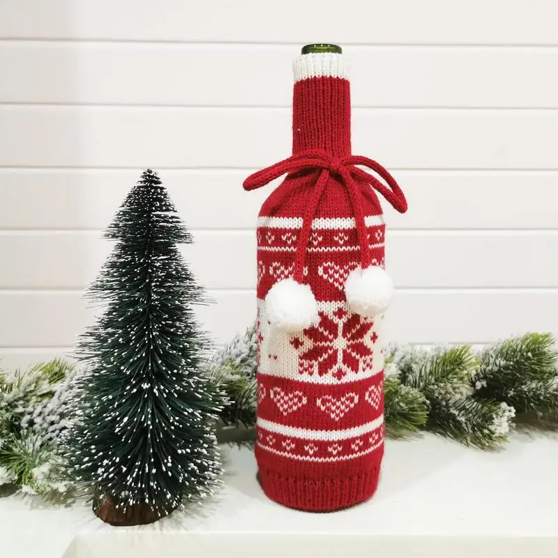 Funda navideña para botella de vino, funda tejida para botella de Papá Noel, funda suave para botella de vino con muñeco de nieve y Reno de Papá Noel para decoración, tienda y hogar - imagen 2