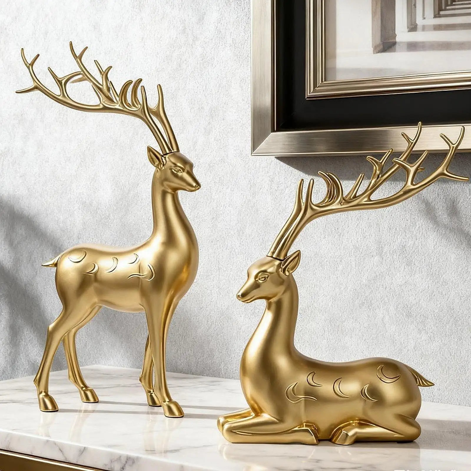 2 figuritas de renos, esculturas de alce, decoración navideña moderna, adornos de mesa para regalos de granja, dormitorio de Navidad interior