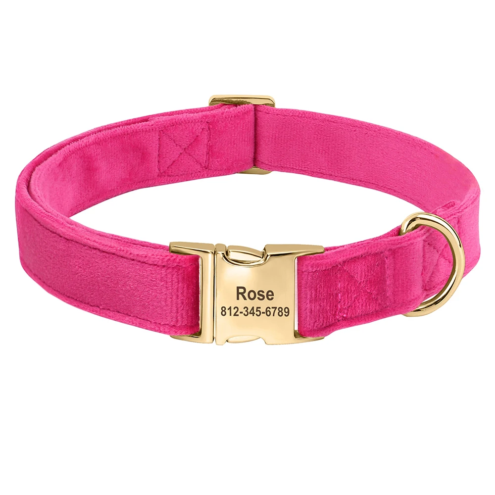 Collar de perro personalizado, collares de terciopelo suave para perros, grabado gratis, hebilla con nombre de mascota, Collar de identificación ajustable para perros pequeños, medianos y grandes, Pug - imagen 3