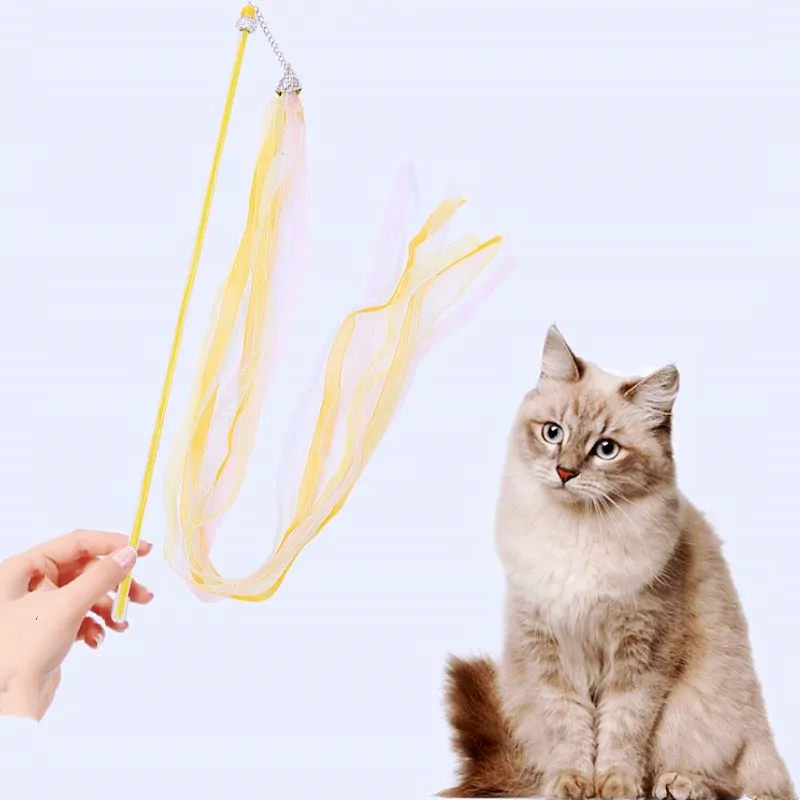 Juguete interactivo para gatos con palo largo, borla malla y campana - imagen 3