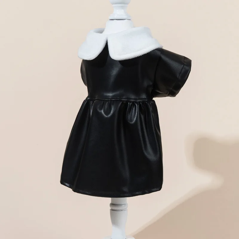 Inter Fall Vestido de cuero cálido para perros Vestido de princesa con collar para perros pequeños Teddy, ropa para mascotas Bichon Frise - imagen 3