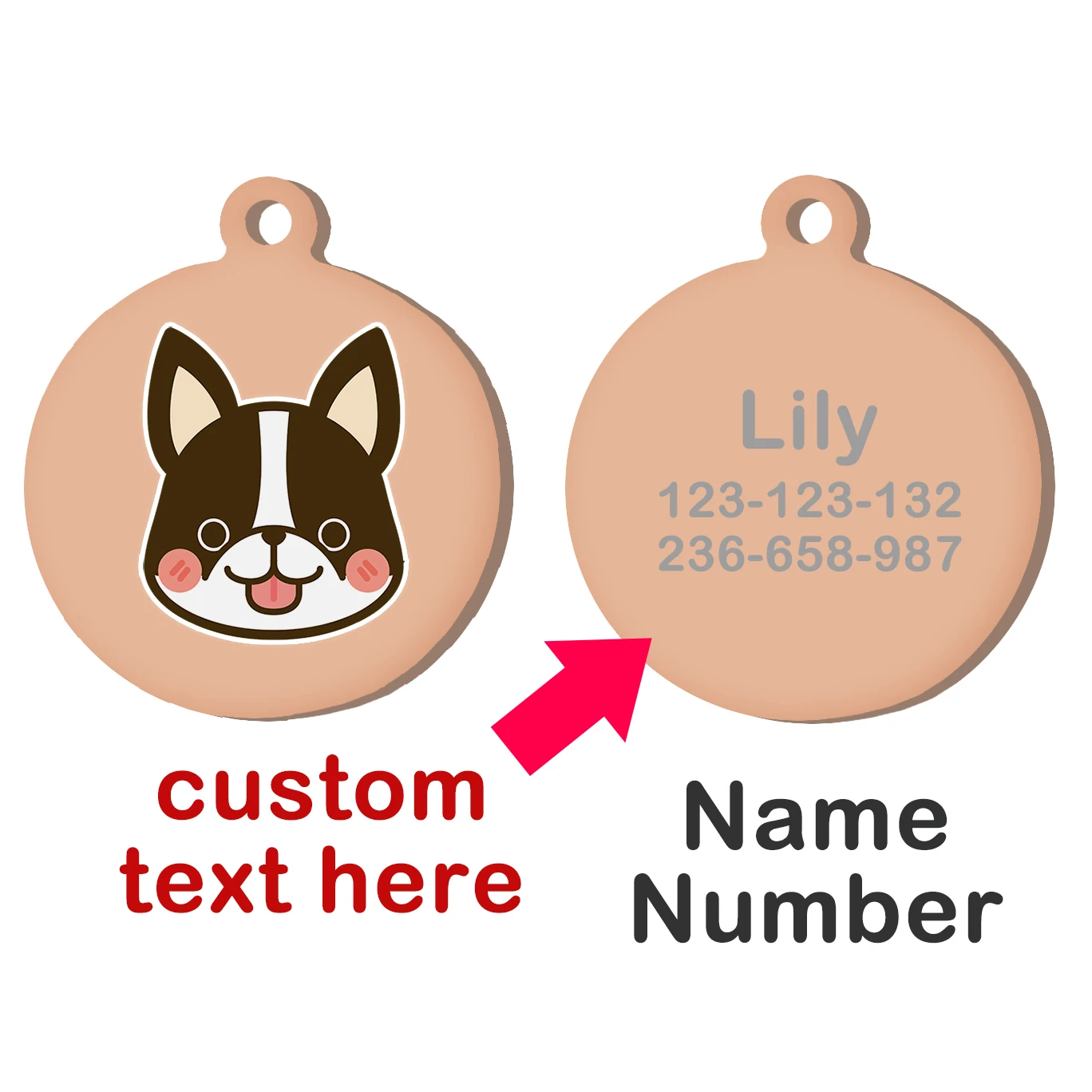 Collar con etiqueta de Bulldog Francés, nombre personalizado de acero inoxidable, etiqueta de identificación grabada para Collar de perro, placa con nombre antipérdida para mascotas, etiqueta personalizada - imagen 3